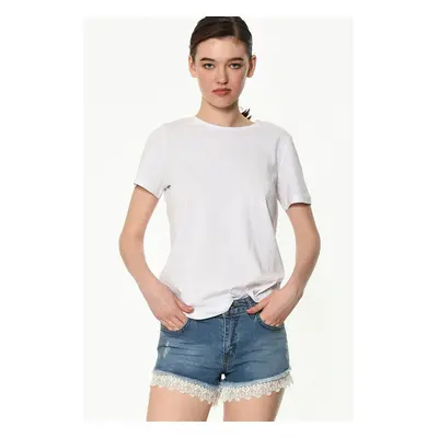 Z6330 DEWBERRY WOMEN'S JEAN SHORTS-PLAIN BLUE