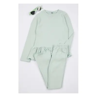 Trendyol Mint Plain Knitted Top-Bottom Set