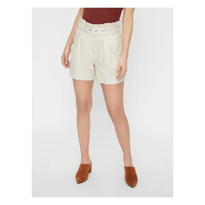 Beige Striped High Waist Shorts VERO MODA Gally - Women