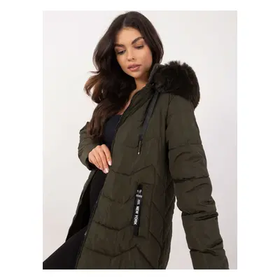 Khaki down winter jacket with quilting