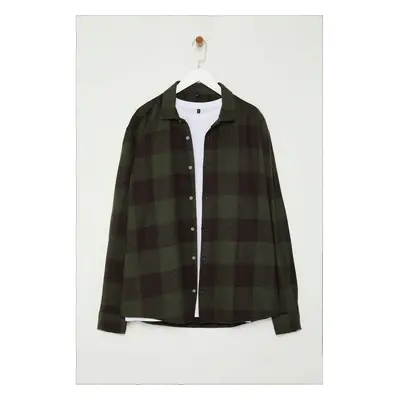 Trendyol Khaki Plaid Lumberjack Checkered Winter Woven Plus Size Shirt