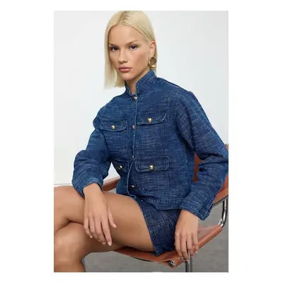 Trendyol Indigo Gold Button Detailed Effect Denim Jacket