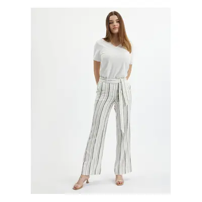 Orsay White Ladies Striped Linen Trousers - Women