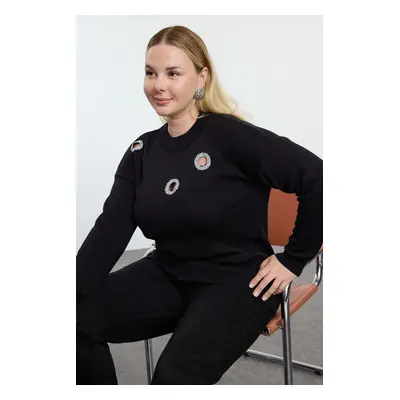 Trendyol Curve Black Stone Cut Out Detailed Knitwear Sweater