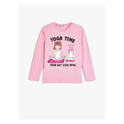 Koton T-Shirt Yoga Printed Long Sleeve Crew Neck Cotton