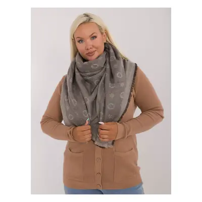 Gray-beige large women's knitted scarf with pattern