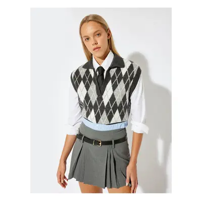 Koton Sleeveless Sweater Polo Neck Geometric Patterned