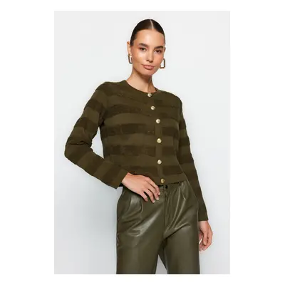 Trendyol Khaki Crew nyak kötöttáru Cardigan