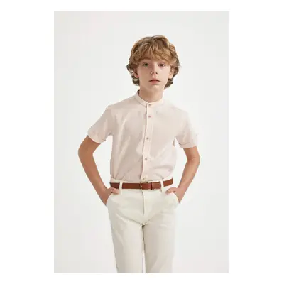 DEFACTO Boy's Stand Collar Linen Look Short Sleeve Shirt