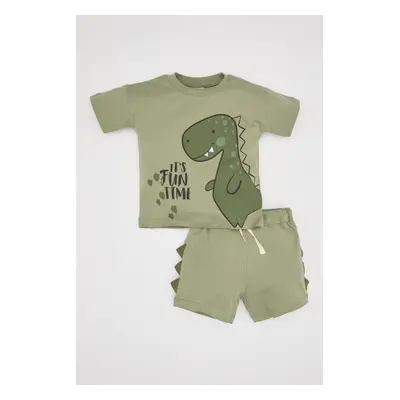 DEFACTO Baby Boy Dinosaur Printed Combed Cotton Short Sleeve T-Shirt Shorts 2-Piece Set