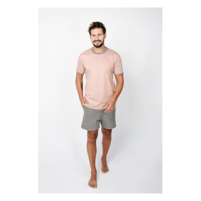 Men's pyjamas Nikodem, short sleeves, shorts - salmon pink/medium melange