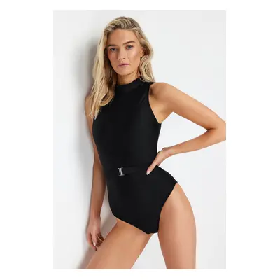 Trendyol Black Belted Barbell Neck Regular Swimsuit