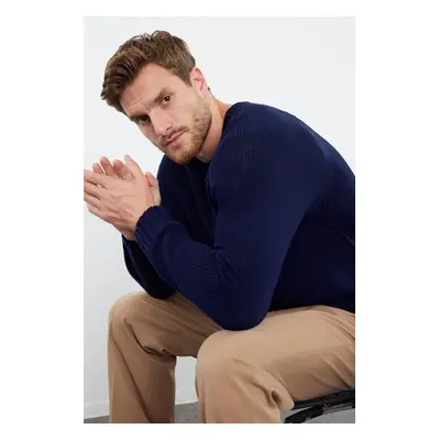 Trendyol Navy Blue Slim Fit Slim Cut Crew Neck Raglan Sleeve Basic Knitwear Sweater