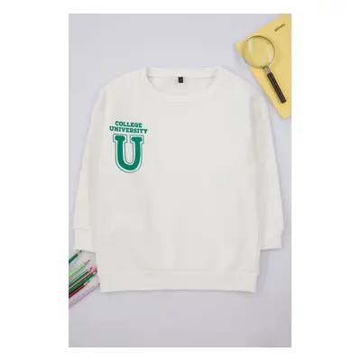 Trendyol Ecru Slogan Cotton Knitted Sweatshirt