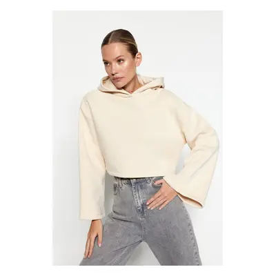 Trendyol Light Stone Thick Inside Fleece Relaxed Cut Crop Spanish Sleeve Hooded Knitted Sweatshi