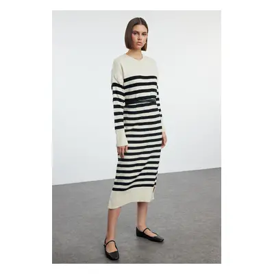 Trendyol Stone Striped Maxi Knit Soft Texture Dress