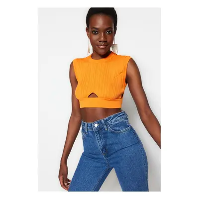 Trendyol Orange Crop Knitwear Window/Cut Out Detailed Blouse