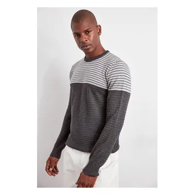 Trendyol Grey Slim Fit Crew Neck Striped Knitwear Sweater