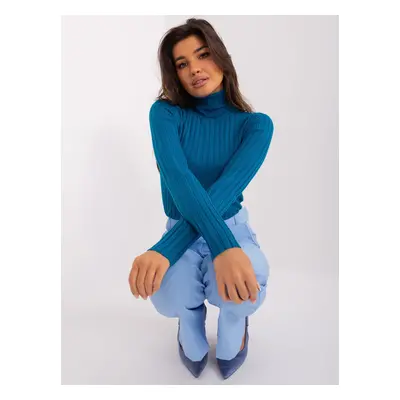 Blue sweater with ribbed turtleneck