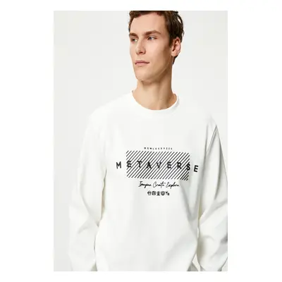 Koton Crew Neck Sweatshirt Slogan Printed Long Sleeve Ribbed