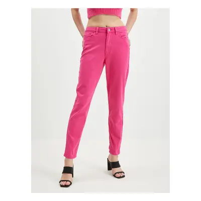 Women's Navy Pink Cropped Mom Fit Jeans Pieces Kesia - Women's