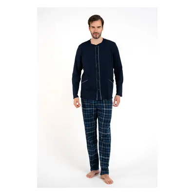 Men's pyjamas Jakub, long sleeves, long pants - navy blue/print