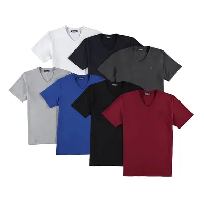 SET OF SEVEN T8568 DEWBERRY V-NECK MEN'S T-SHIRT-BLACK-NAVY-WHITE-GREY-SAKS-ANTHRACITE-BURGUNDY