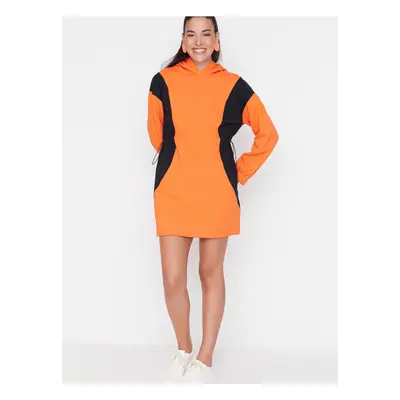 Black and Orange Trendyol Hooded Sweatshirt Dress - Women