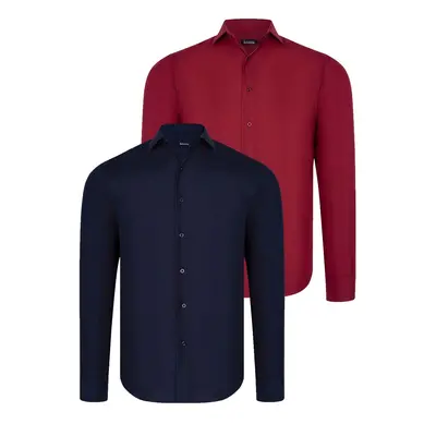 DUAL SET G726 DEWBERRY MENS SHIRTS-NAVY BLUE- BURGUNDY