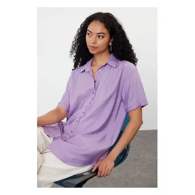 Trendyol Lilac Pocket Oversize Wide Pattern Woven Shirt