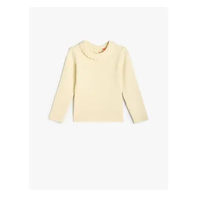 Koton Basic Sweater High Ruffle Collar Buttoned at Back Long Sleeve Ribbed