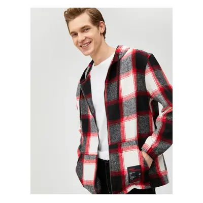 Koton Checked Hooded Sweatshirt with Label Printed Pocket