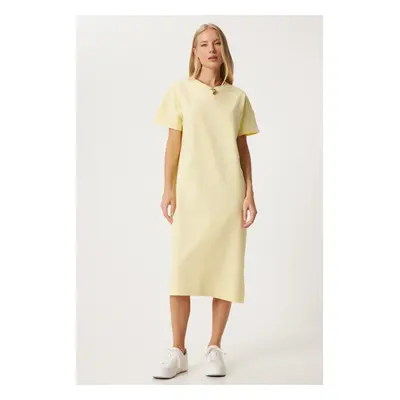 Happiness İstanbul Women's Yellow Cotton Summer Casual Combed Dress