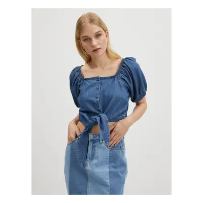 Blue Women's Denim Crop Top Pieces Tinka - Women's