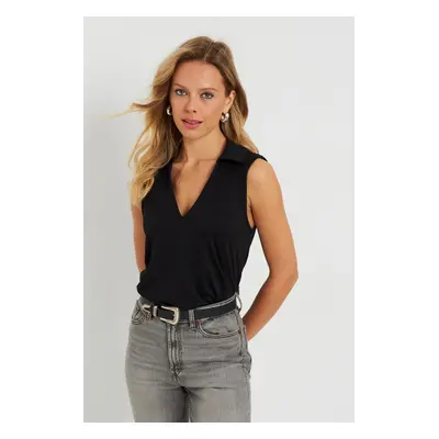 Cool & Sexy Women's Polo Neck Blouse Black