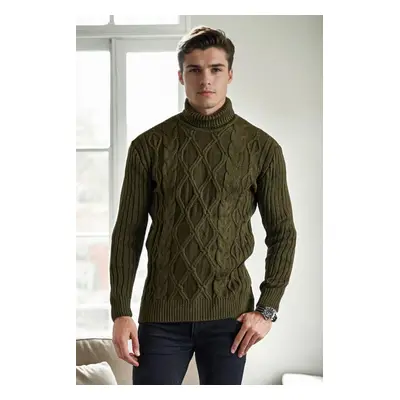 53285 Dewberry Slim-Fit Fisherman Corded Thick Mens Sweater-Khaki