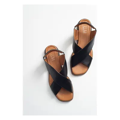 LuviShoes Women's Genuine Leather Sandals with Black Skin.