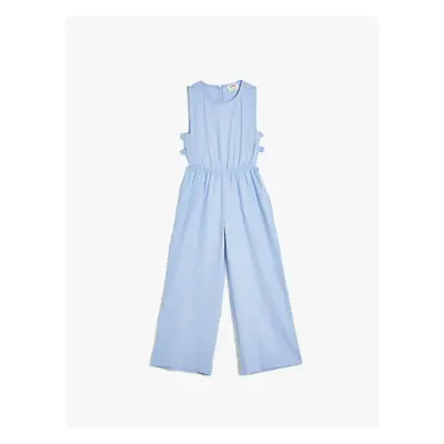 Koton Linen Jumpsuit Full Length Sleeveless Round Neck Window Detailed