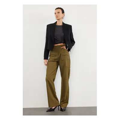 Trendyol Khaki Cargo Straight/Straight Cut Double Pocket Woven Fabric Trousers