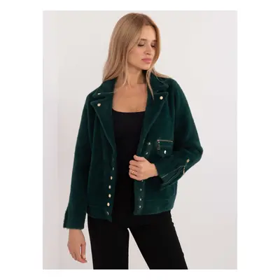 Dark green alpaca jacket with zippers