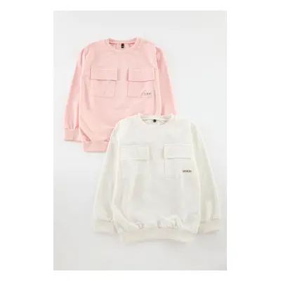 Trendyol Pink-Ecru Girl Plain Cotton Knitted Sweatshirt