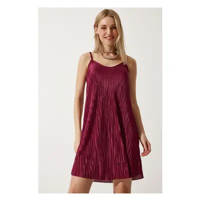 Happiness İstanbul Women's Red Strappy Pleated Summer Mini Knitted Dress