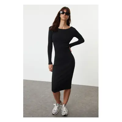 Trendyol Black Backless Fitted Flexible Midi Knitted Dress