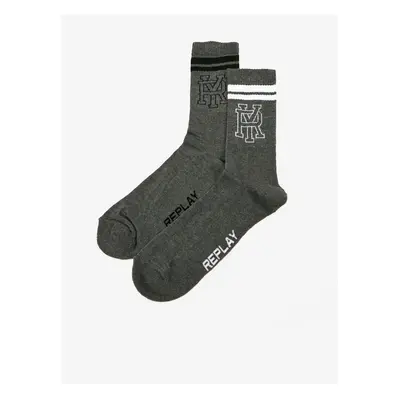 Set of two pairs of men's socks in dark gray Replay - Men