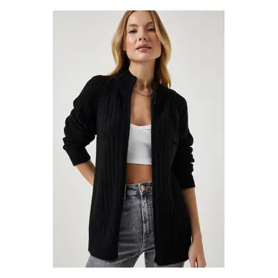 Happiness İstanbul Women's Black Zippered Knitwear Cardigan