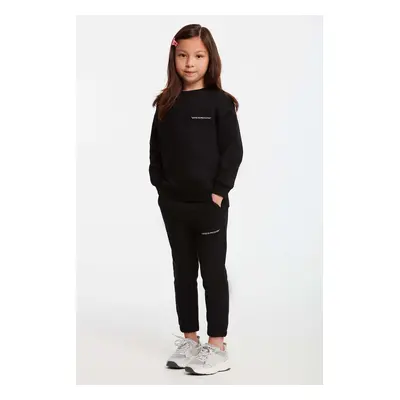 GRIMELANGE Jabor Girl's Embroidered Crew Neck Comfort Black Tracksuit Set