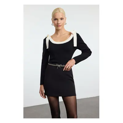 Trendyol Black Ribbon/Bow Detailed Color Block Knitwear Sweater