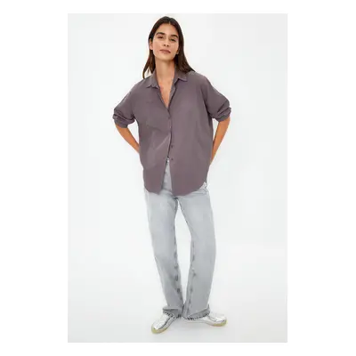 Trendyol Anthracite Cotton Oversize Wide Fit Woven Shirt