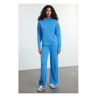 Trendyol Blue Stand Collar Knitwear Top-Bottom Set