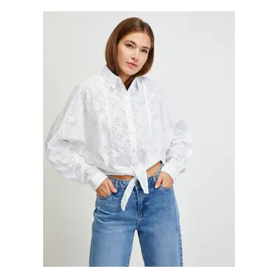 White Women Patterned Cropped Shirt Guess - Women